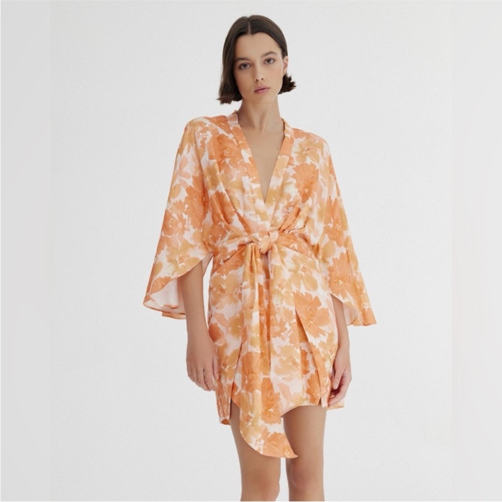 Floral Kimono Robe in Orange